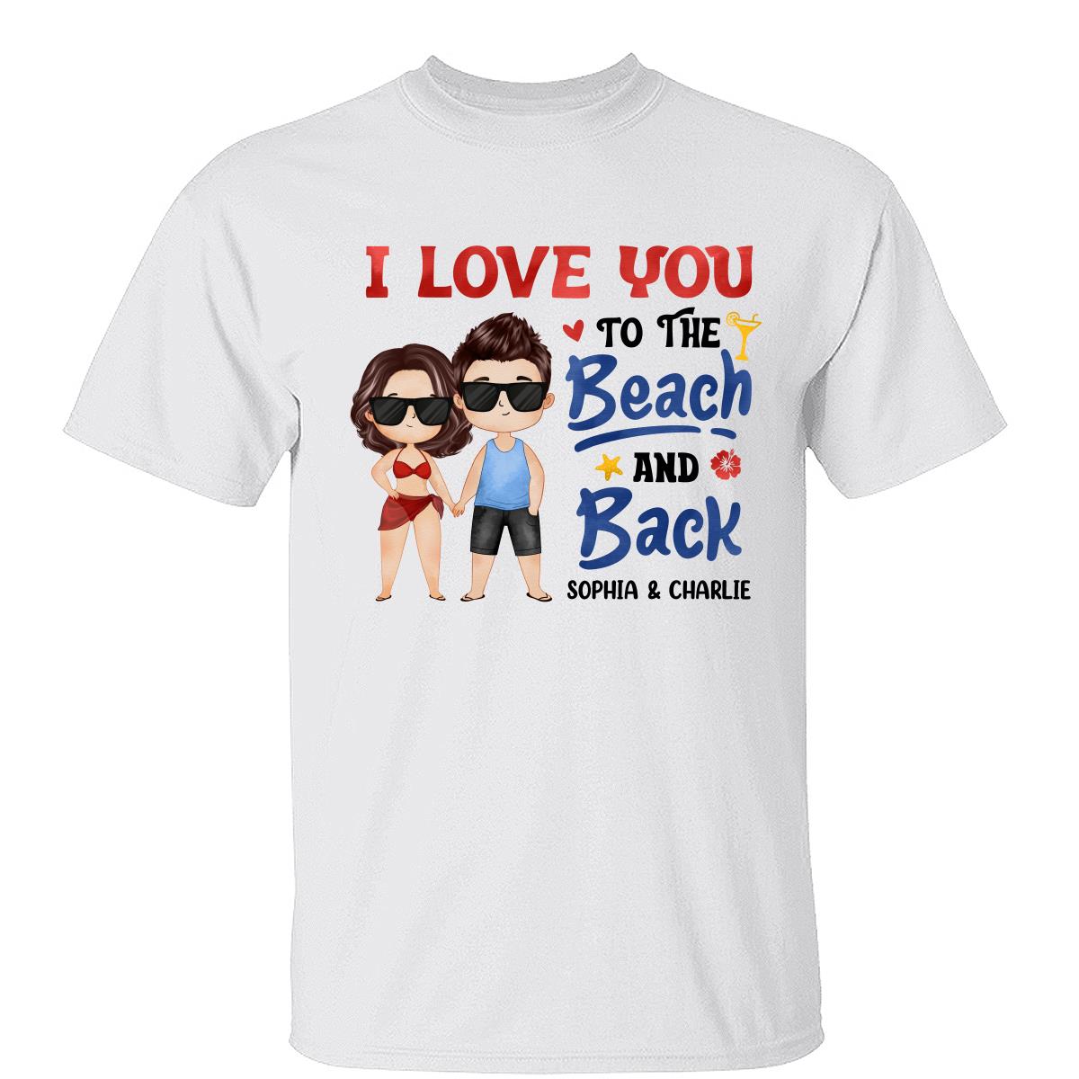 T-shirt d'été personnalisé pour couple - Amour jusqu'à la plage et retour — Blanc