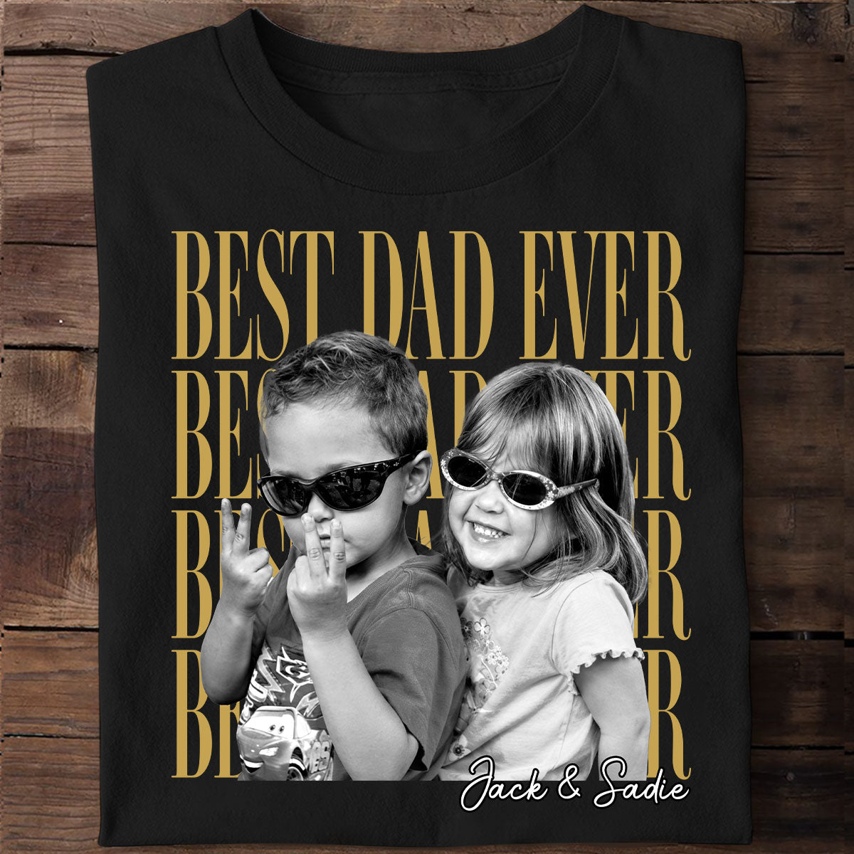 Photo Vintage Papa Personnalisée - T-Shirt Personnalisé - Cadeau Fête des Pères pour Papa, Mari — Noir