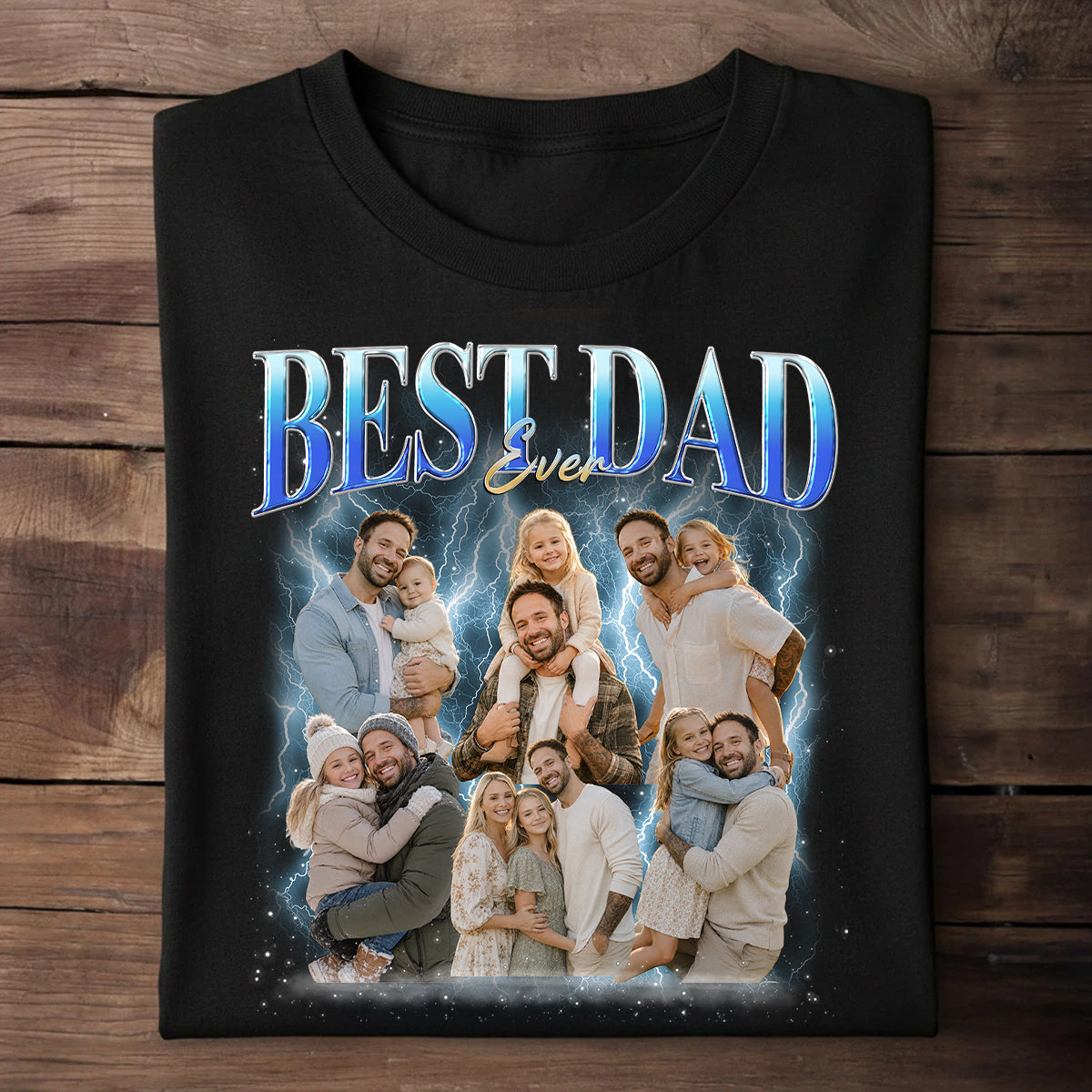 Photo de Papa Personnalisée Fête des Pères 2026 - T-Shirt Personnalisé - Cadeau pour Papa, Mari — Noir