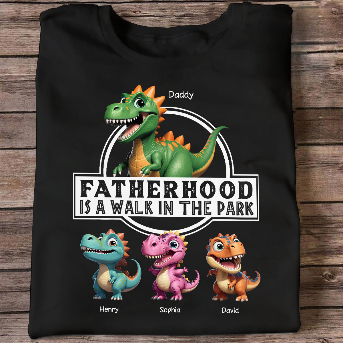 La paternité, c'est une promenade de santé Dinosaures Papa & Enfants - T-shirt Personnalisé - Cadeau Fête des Pères pour Mari, Papa — Noir