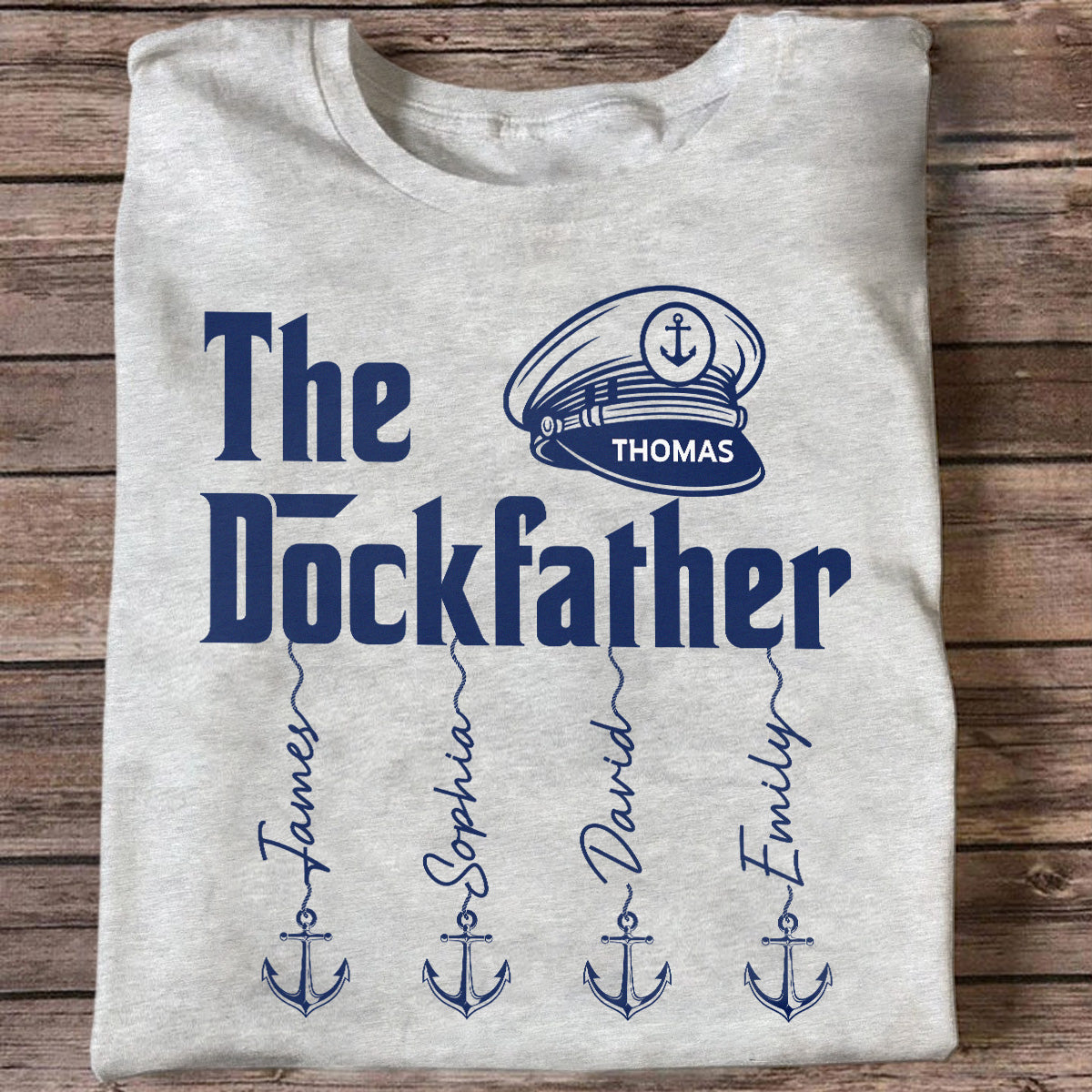 The Dockfather Capitaine de bateau Noms d'enfants personnalisés - T-shirt personnalisé - Vie au lac Cadeau de la Fête des Pères pour mari, papa — Gris sport