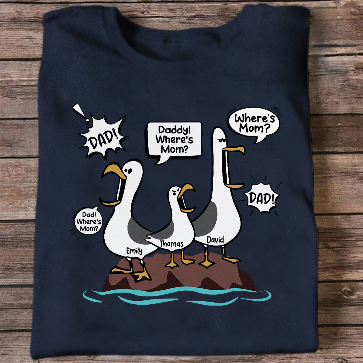 Où est Maman Mouettes Drôles Nom Personnalisé - T-Shirt Personnalis