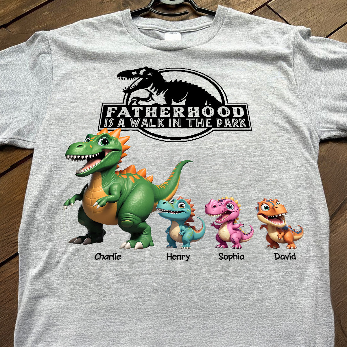 La paternité est une promenade de santé Dinosaures cartoon personnalisés - T-shirt personnalisé - Cadeau Fête des Pères pour mari, papa — Gris Sport