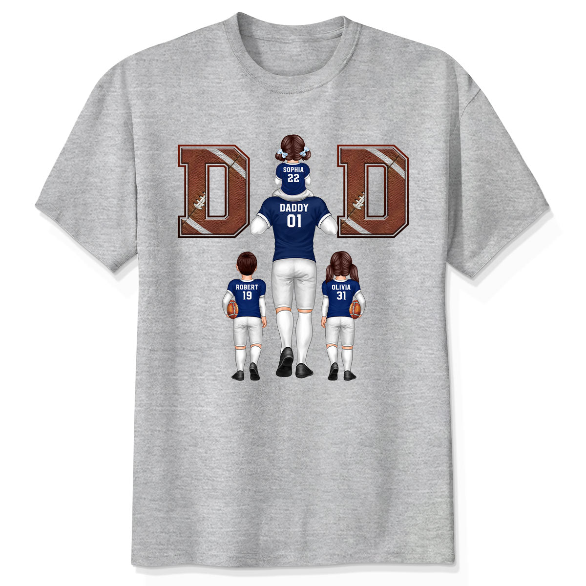 T-shirt Personnalisé Papa Fan De Football Américain Sur Les Épaules, Cadeau Unique Fête Des Pères 2025 Pour Papa, Pour Grand-Père, Pour Mari — Sport Grey
