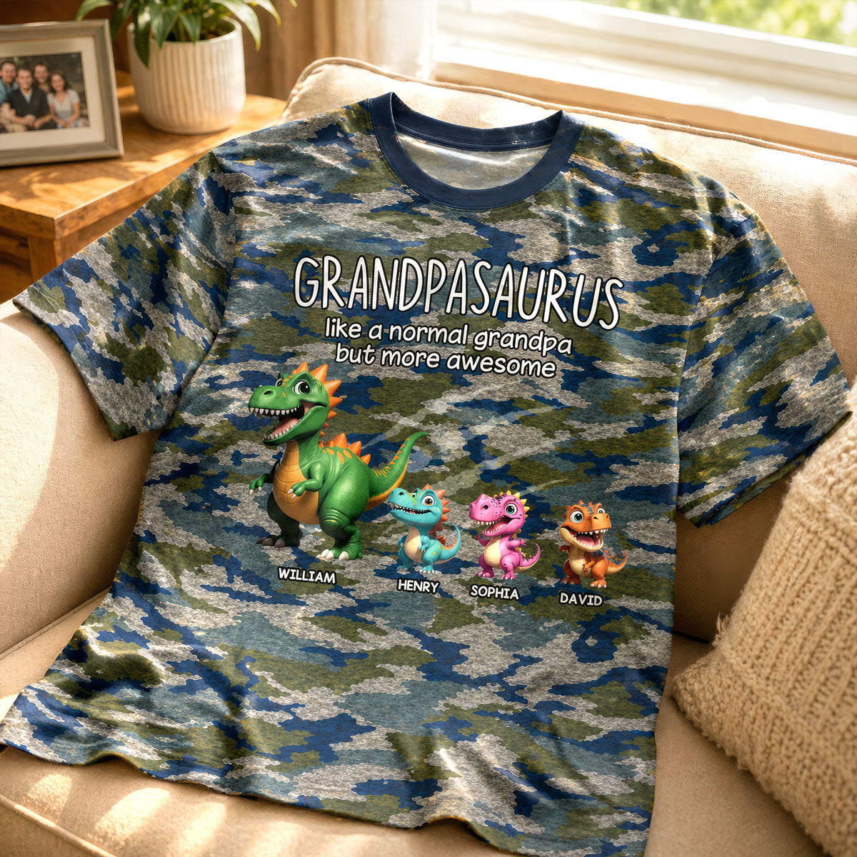 Grandpasaurus Dinosaures Motif Camo - T-shirt Personnalisé - Cadeau Fête Des Pères Pour Mari, Papa, Grand-père — Bleu Clair