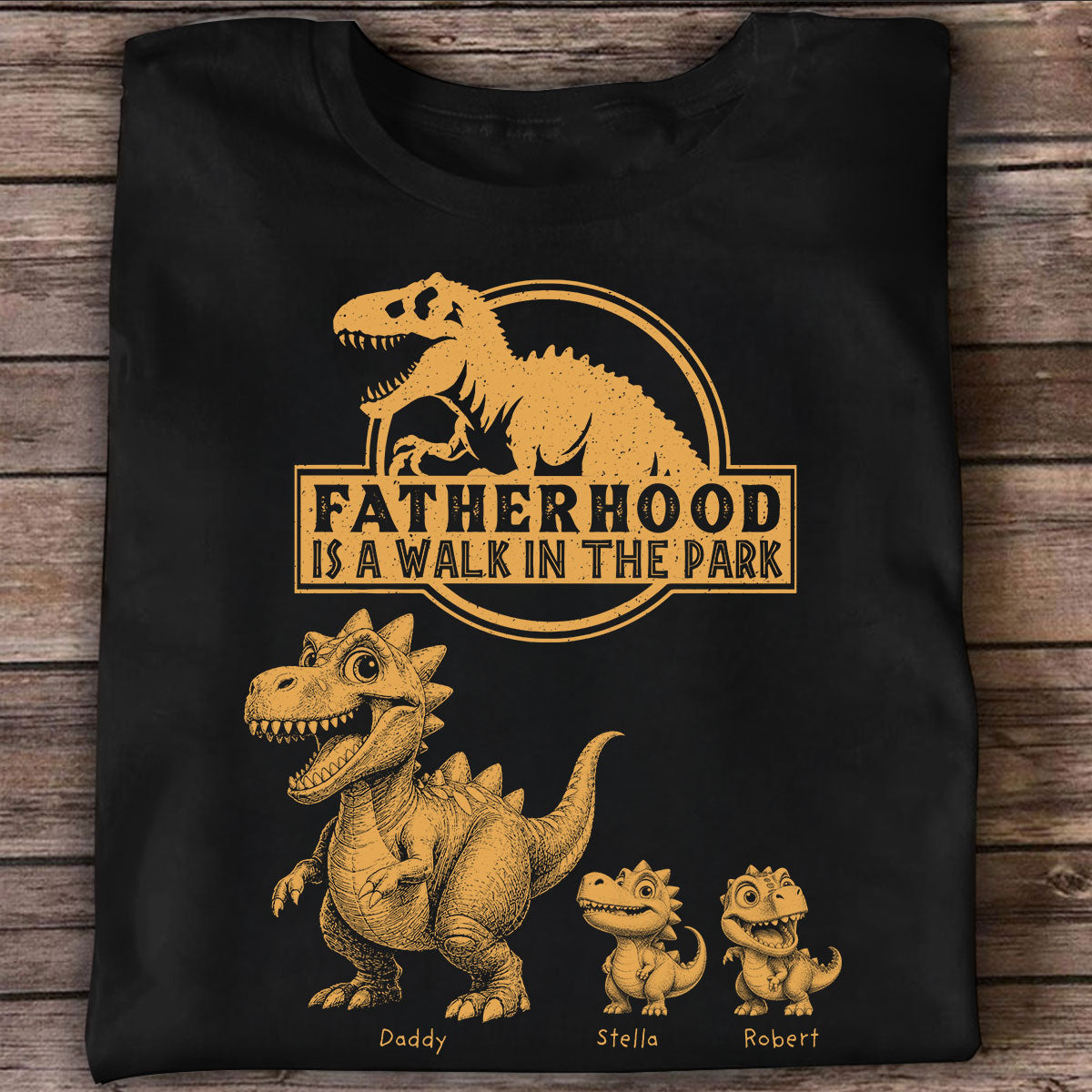 Rétro Jaune Vintage La Paternité Est Une Promenade De Santé Dinosaures - T-shirt Personnalisé - Cadeau Drôle Fête Des Pères Pour Papa, Mari — Noir