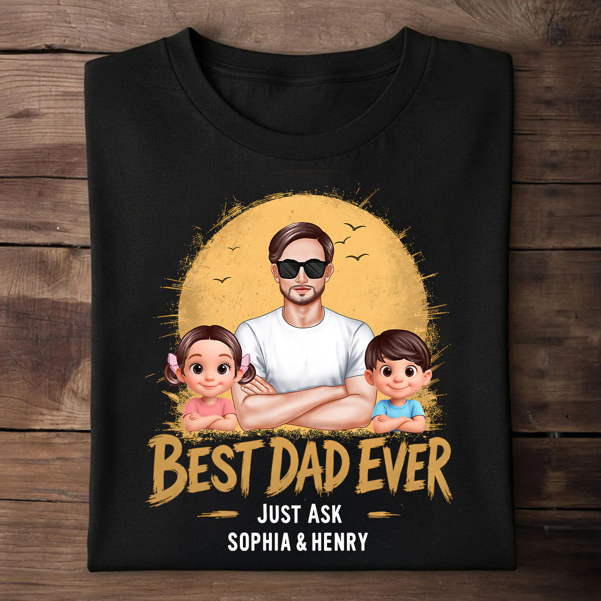 Meilleur Papa de Tous Papa Et Enfants Style Rétro Vintage - T-Shirt Personnalisé - Cadeau Fête des Pères pour Papa, Mari — Noir