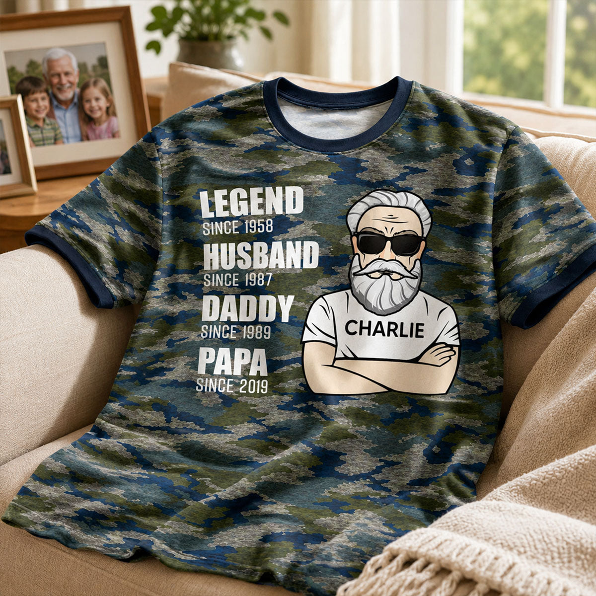Légende Mari Papa Grand-père Vieux Motif Camo - T-shirt Personnalisé - Cadeau Fête des Pères pour Mari, Papa, Grand-père — Bleu Clair