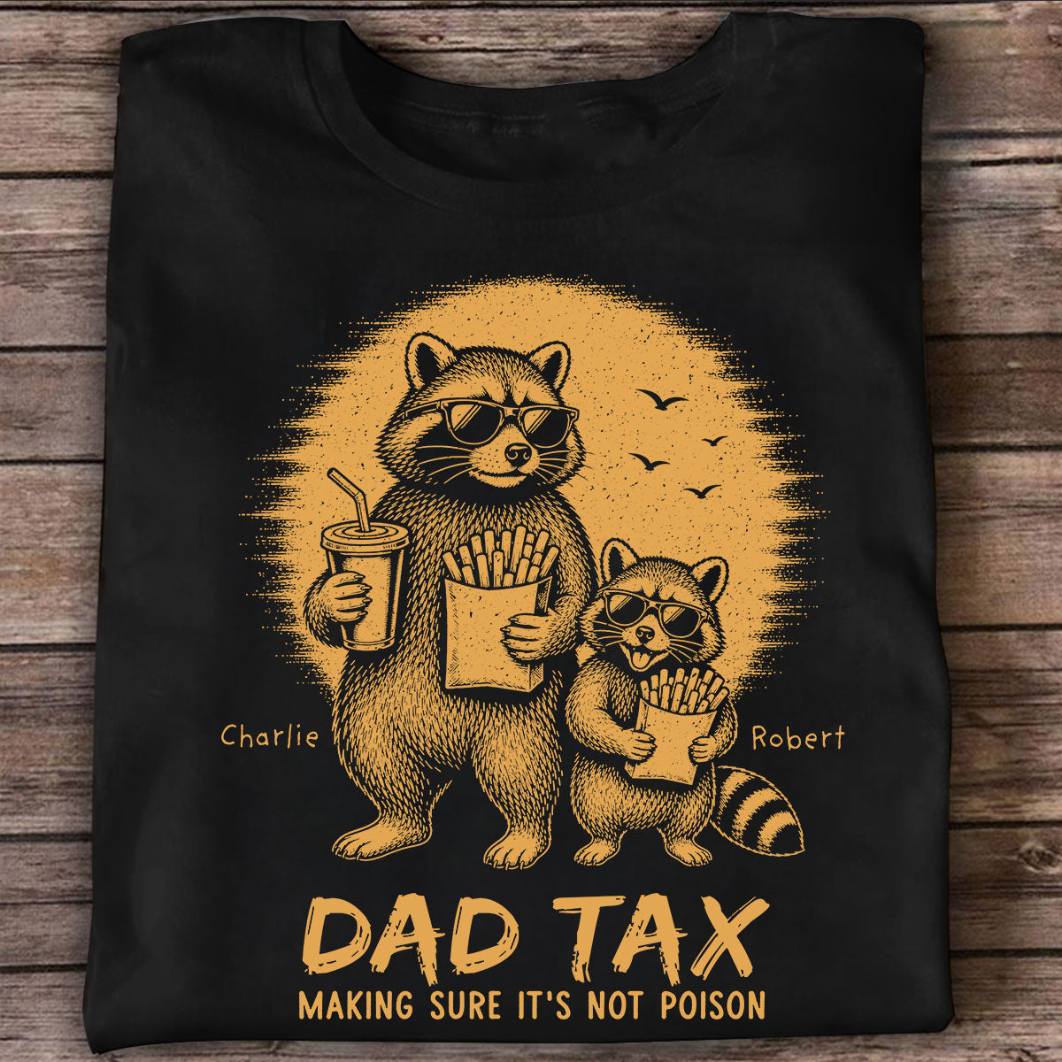 Rétro Jaune Vintage Raton Laveur Taxe De Papa - Chemise Personnalisée - Cadeau Drôle Fête Des Pères Pour Papa, Mari — Noir
