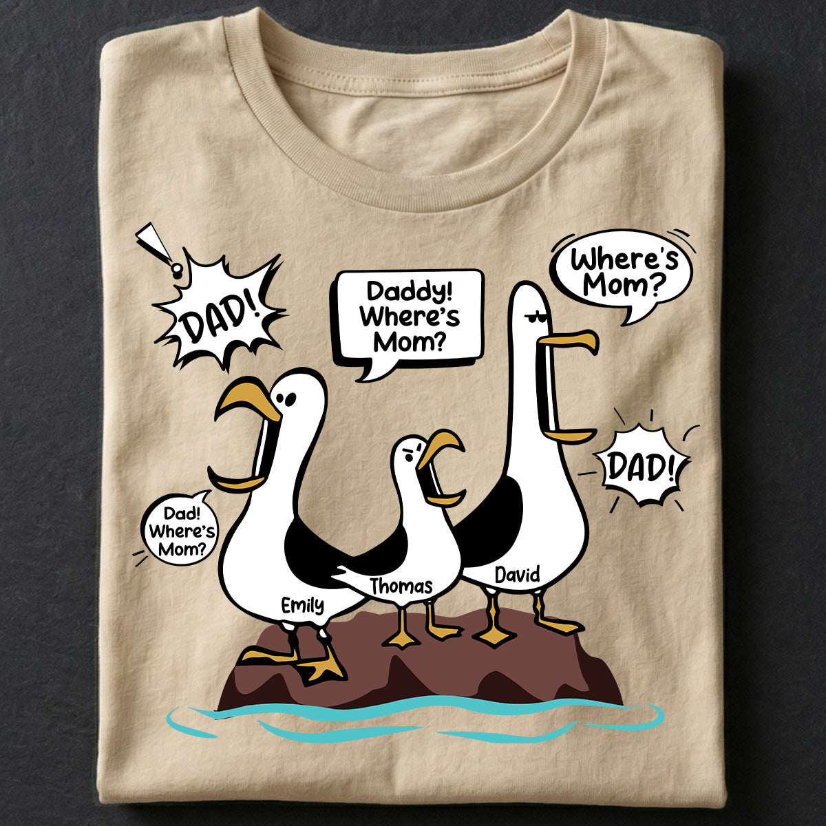 Où est Maman Mouettes Drôles - T-shirt Personnalisé - Cadeau Drôle Fête des Pères Pour Papa, Mari — Sable