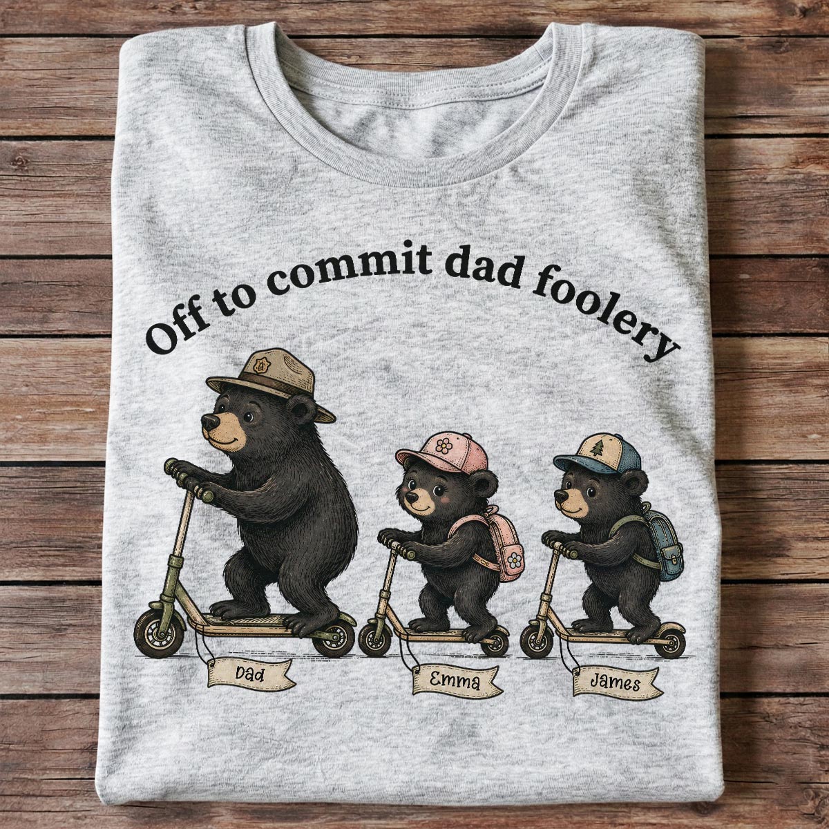 En Route Pour Commattre Des Bêtises De Papa Papa Ours & Enfants - T-shirt Personnalisé - T-shirt Amusant Pour La Fête Des Pères Pour Mari — Gris Sport