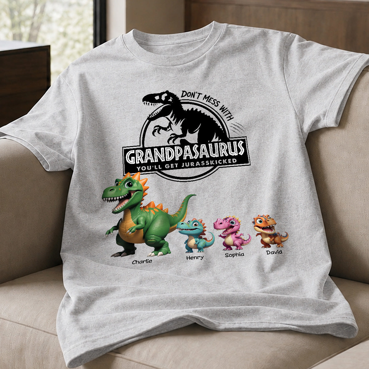 Ne t'en prends pas à Grandpasaurus - T-shirt personnalisé - Cadeau pour la Fête des Pères pour Papi, Papa, Mari — Gris Sport