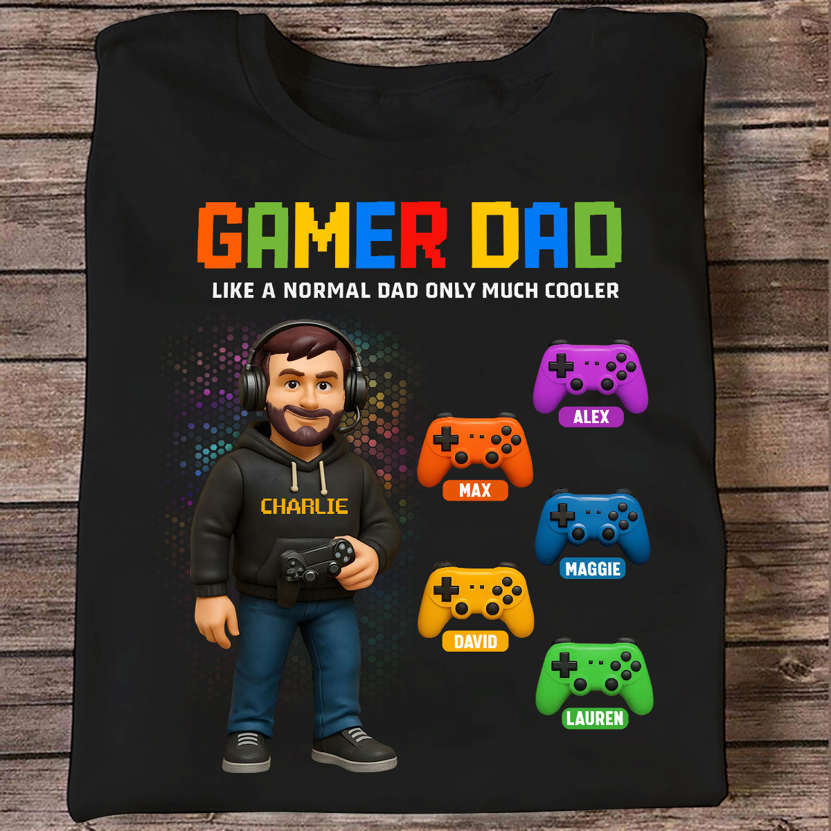 T-shirt personnalisé Gamer Dad Cooler, cadeau de fête des pères pour papa gamer, cadeau pour mari — Noir