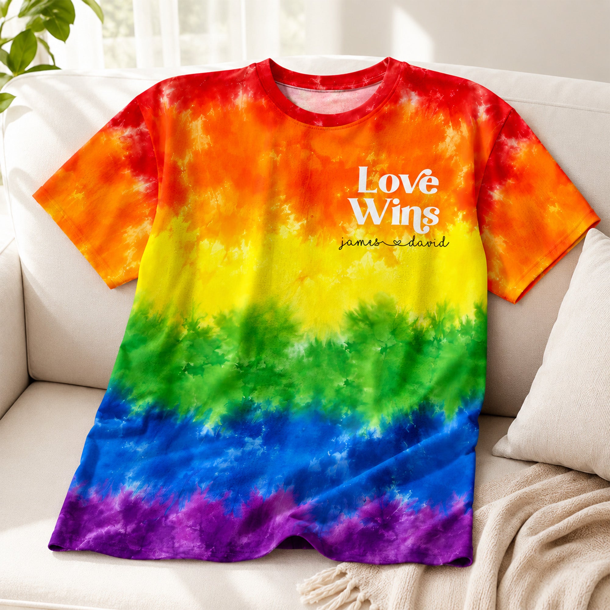 Love Wins Tie-Dye Arc-en-Ciel Thème Pride - T-shirt Personnalisé - Souvenir du Mois des Fiertés — Bleu Clair