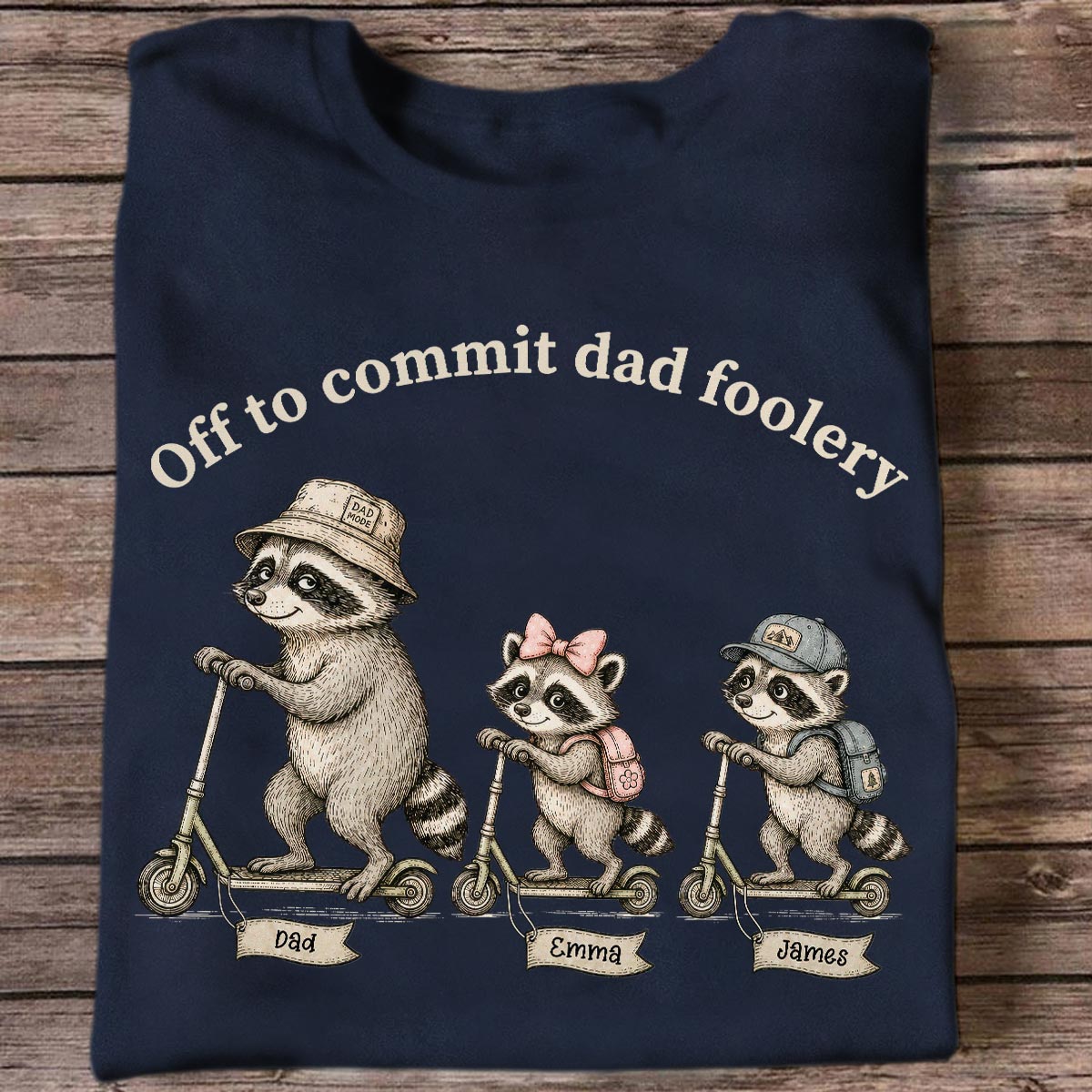 Parti pour commettre des bêtises de papa Drôle de papa raton laveur & enfants - T-shirt personnalisé - T-shirt amusant pour la Fête des Pères pour mari — Bleu clair