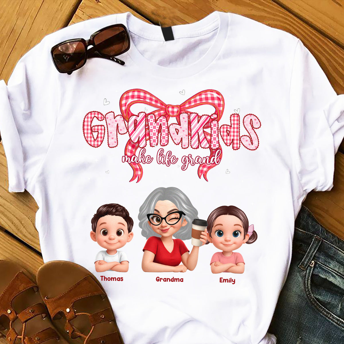 Saint-Valentin Grand-mère Petits-enfants Rendent La Vie Magnifique - Chemise Personnalisée - Cadeau De Saint-Valentin Pour Grand-mère — Blanc