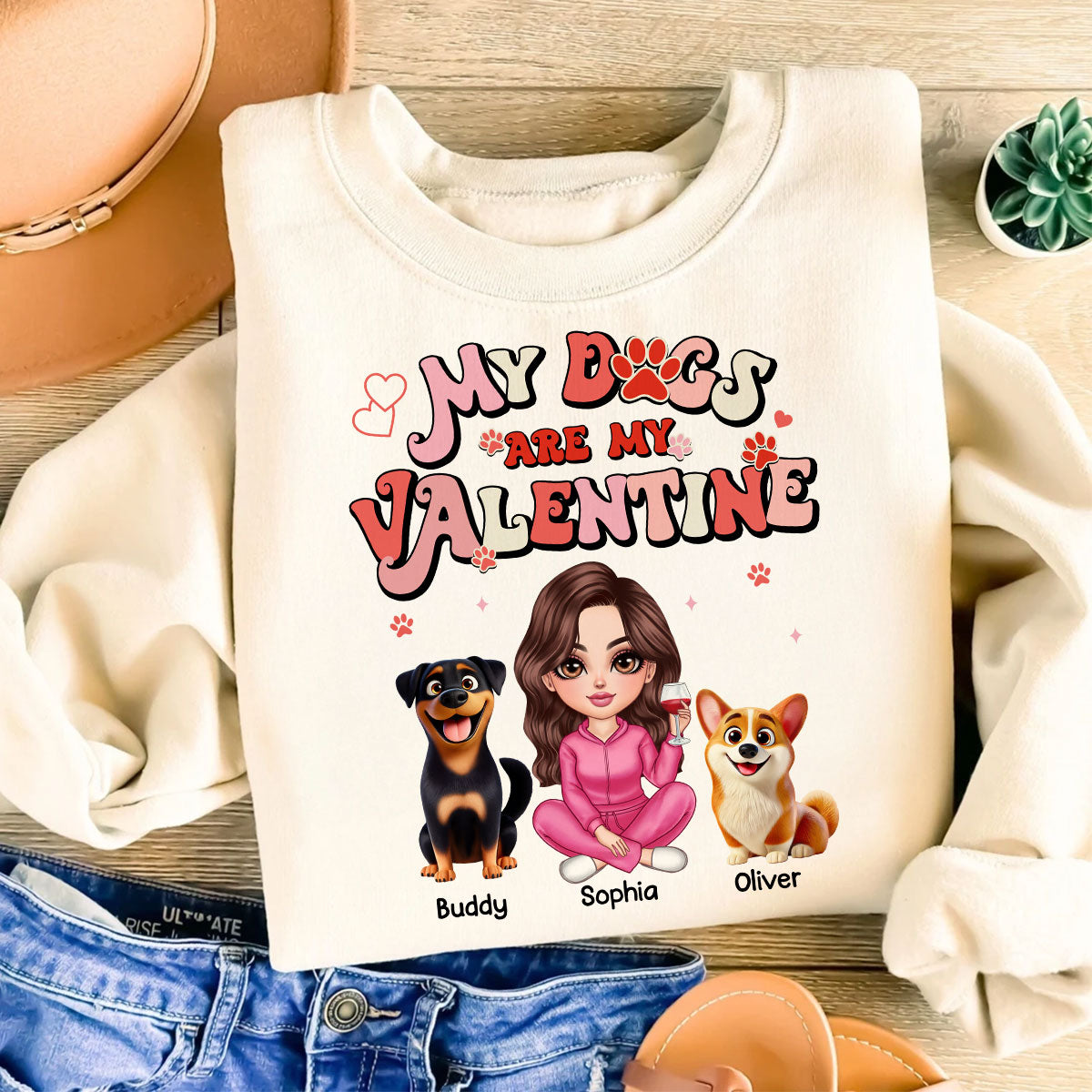 T-shirt personnalisé pour maman de chien, Mes chiens sont mon Valentin — Sable