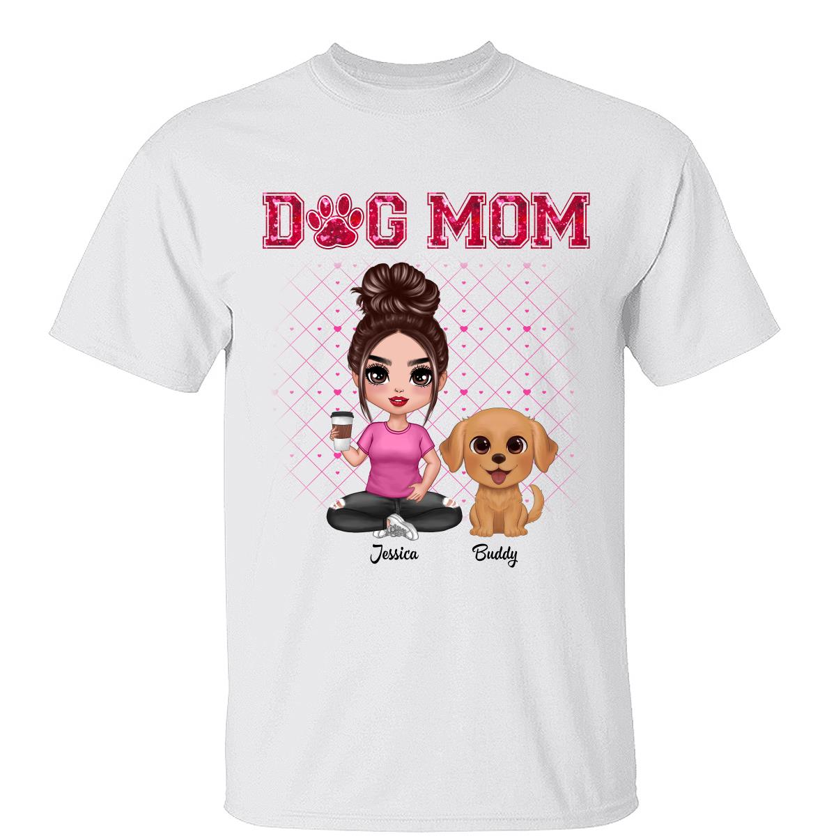 Maman de chien Aquarelle Chiens mignons Saint-Valentin T-shirt personnalisé — Blanc