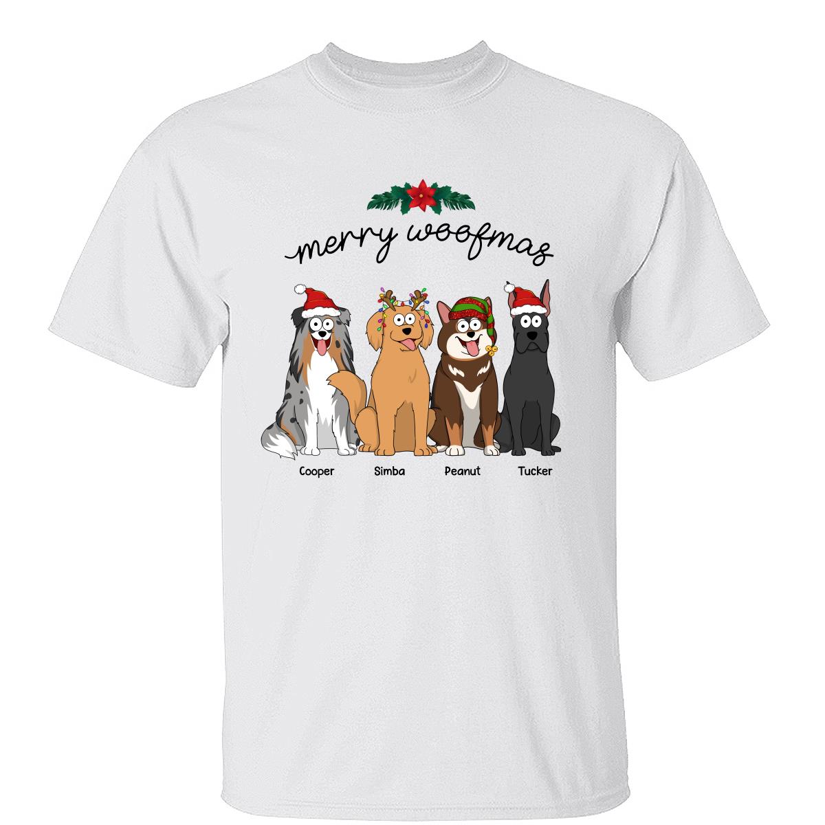 Happy Howlidays Merry Woofmas Chiens Dessin Animé Cadeau Pour Amoureux Des Chiens T-Shirt Personnalisé — Blanc