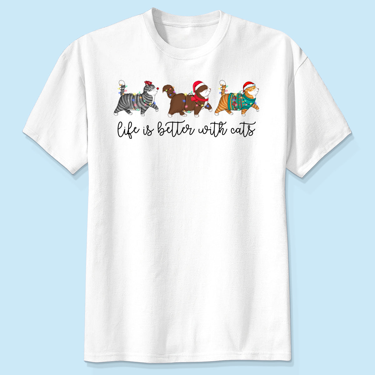 T-shirt personnalisé mignons chats de Noël en promenade — Blanc
