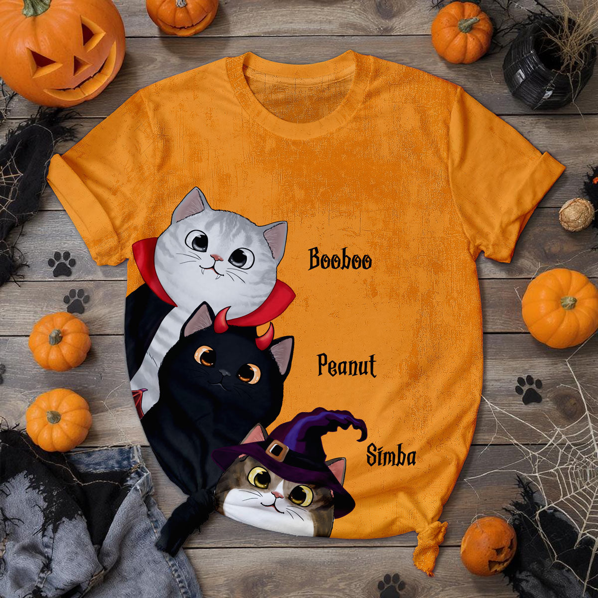 Chats d'Halloween à l'affût Ambiance effrayante - T-shirt 3D personnalisé — Sable