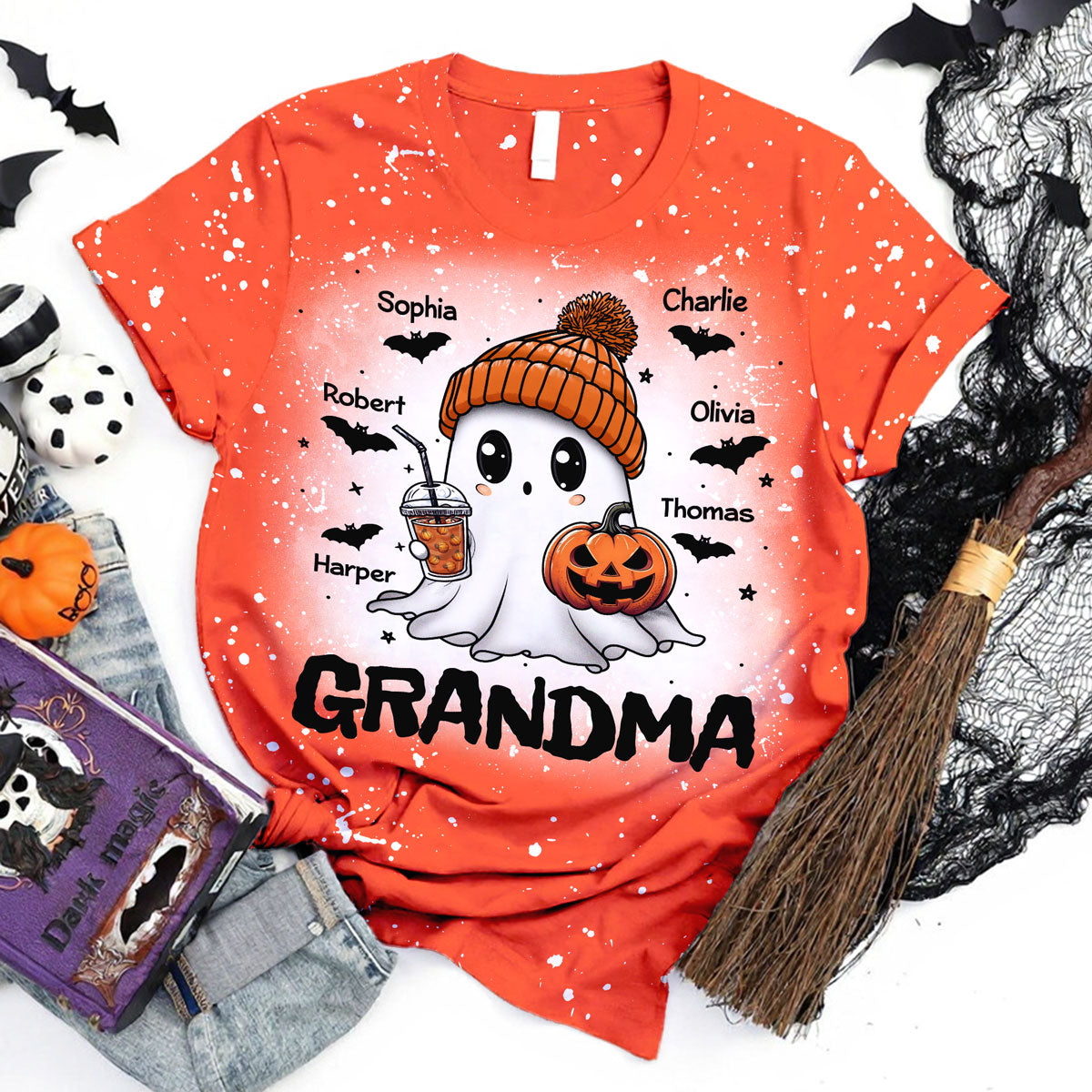 T-shirt 3D Personnalisé Boo Mamie Saison d'Automne Halloween — Blanc