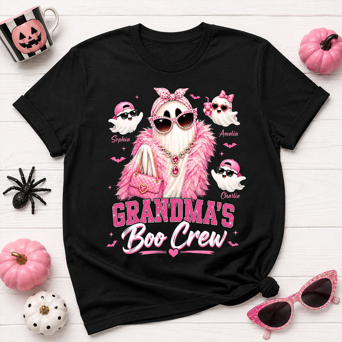 Escouade Boo de Mamie Fantôme Glam - T-shirt personnalisé - Cadeau d'Halloween pour Mamie, Summerween — Noir