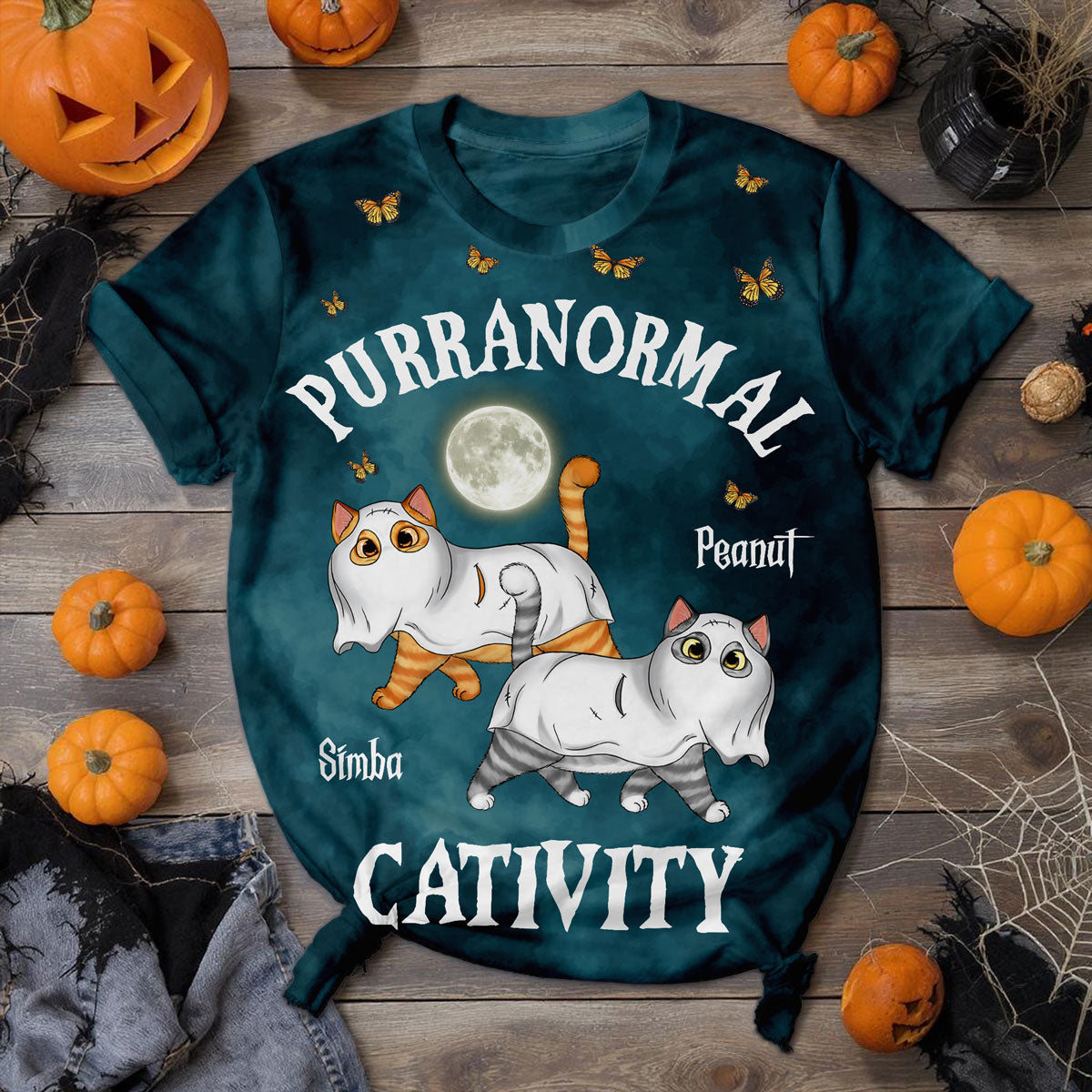 万圣节猫咪 Purranormal Cativity 个性化定制3D衬衫 — 浅蓝色