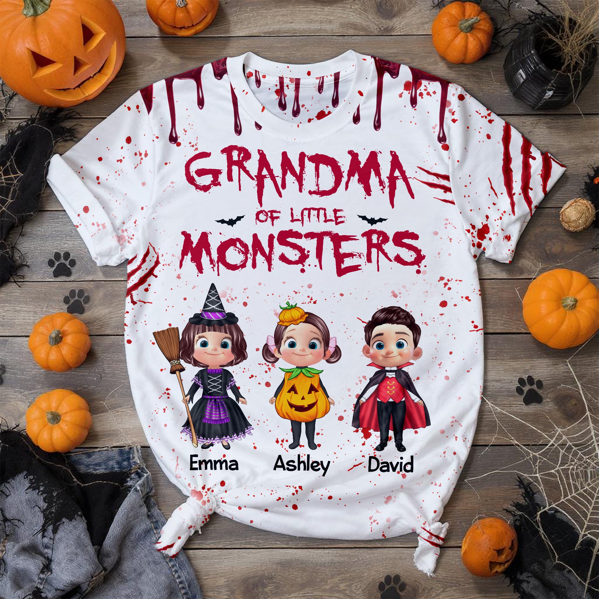 Halloween Grand-mère Maman Papa Grand-père Des Monstres Mignons Enfants T-shirt Personnalisé — Blanc