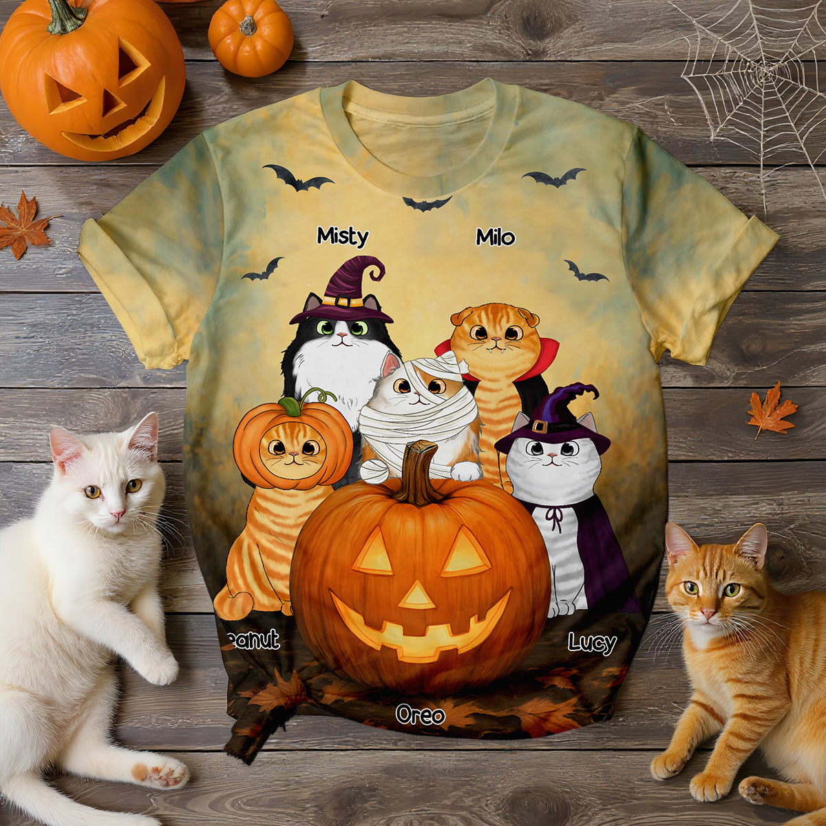 T-shirt 3D Personnalisé Chats Citrouille Halloween — Sable