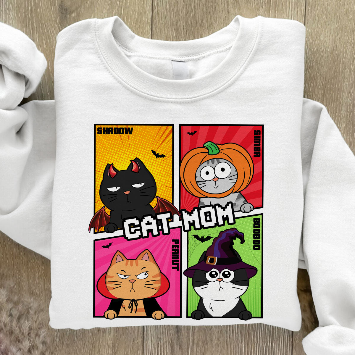 Sweat-shirt personnalisé amusant chat cartoon Halloween — Blanc