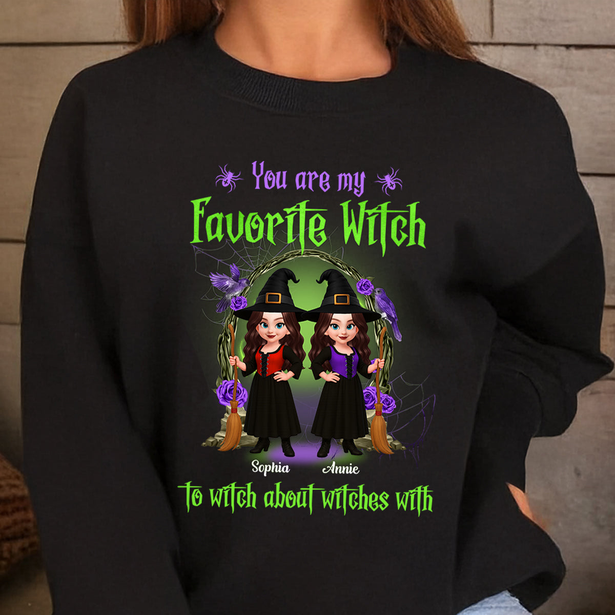 Sweat personnalisé assorti meilleures amies sorcières d'Halloween à propos des sorcières — Noir