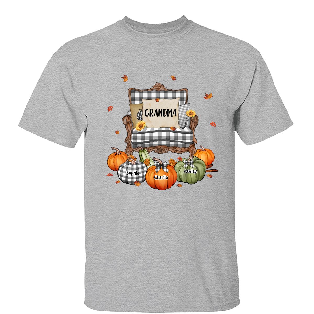 Grand-mère Maman Motif Chaise Et Citrouilles T-shirt Personnalisé — Gris Sport