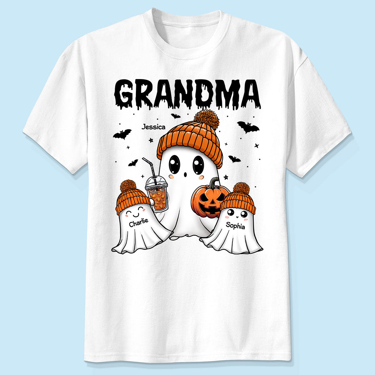 Boo Mamie Petits-enfants Automne Halloween T-shirt personnalisé — Blanc