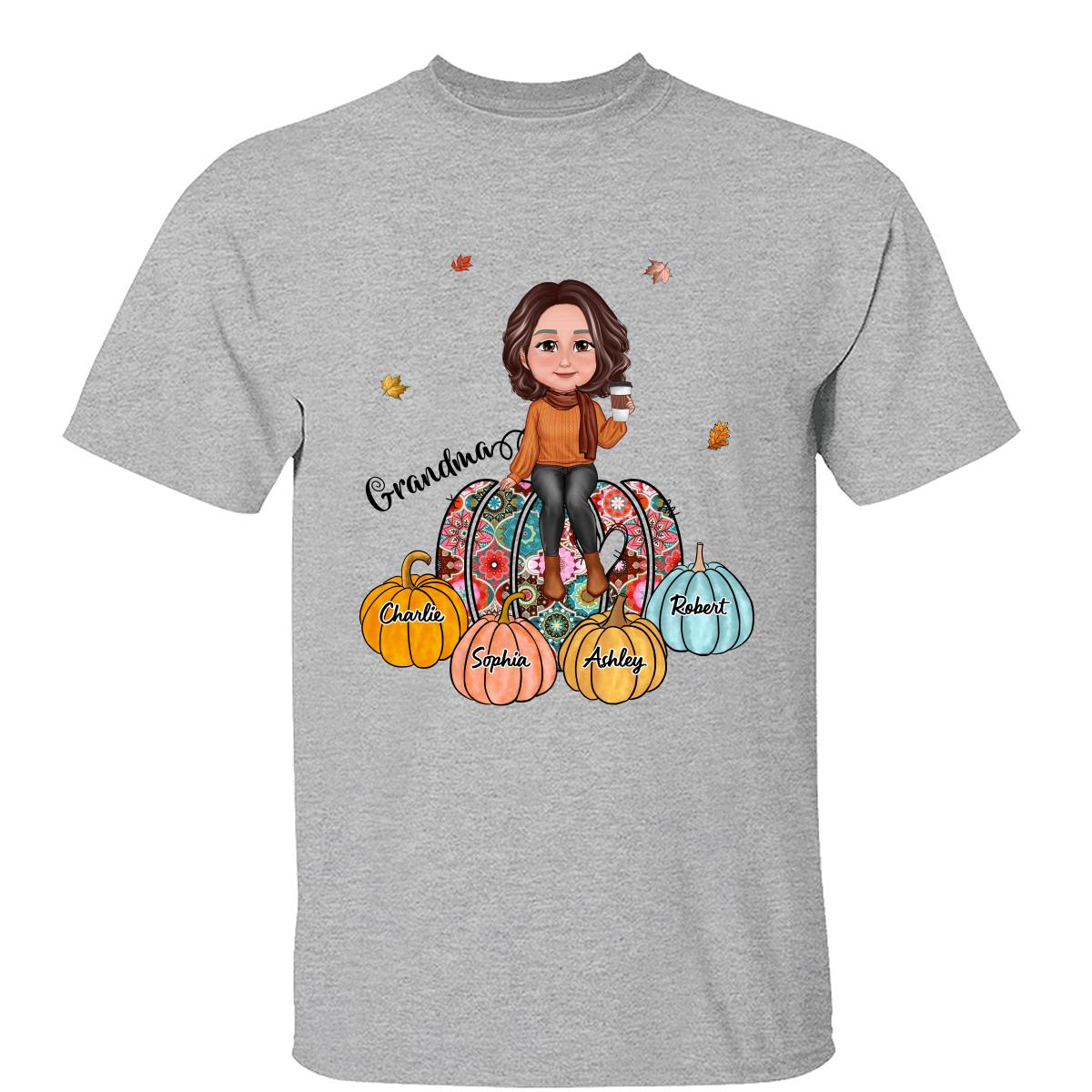 T-shirt personnalisé à motifs colorés Pumpkids avec noms de grand-mère et d'enfants — Sport Grey