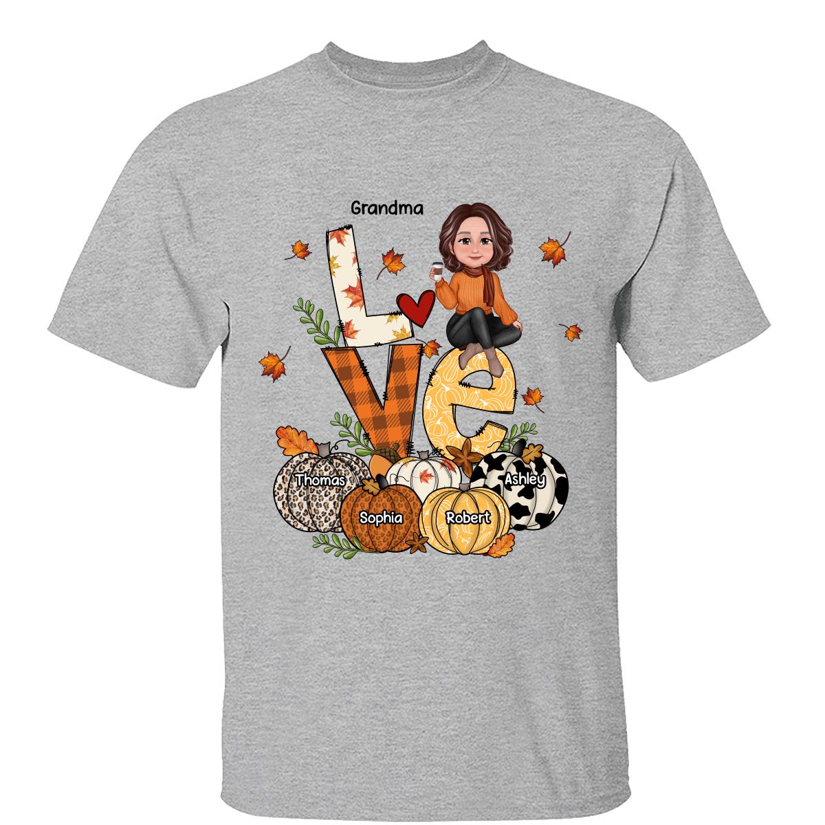 T-shirt personnalisé Automne LOVE Stack Grand-mère Maman Enfants — Gris Sport