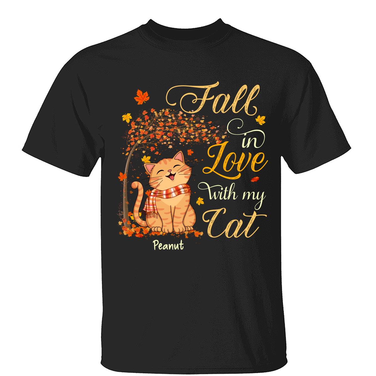 Tombez Amoureux De Mes Chats Souriants Saison d'Automne T-shirt Personnalisé — Noir