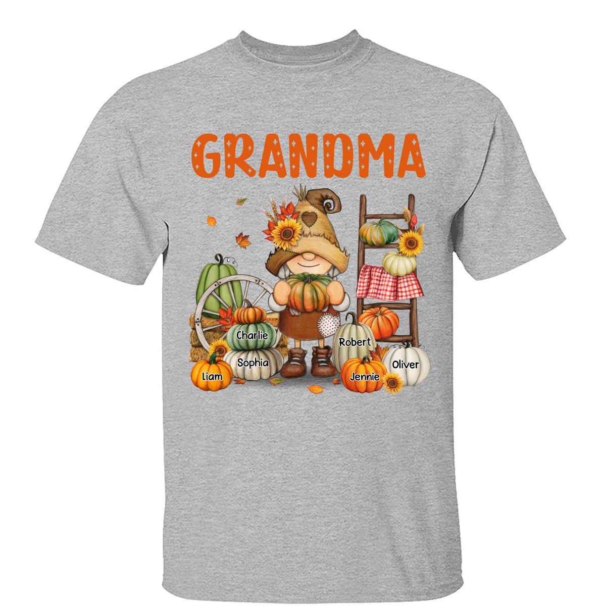 T-shirt Personnalisé Grand-mère Maman Gnome Automne — Gris Sport