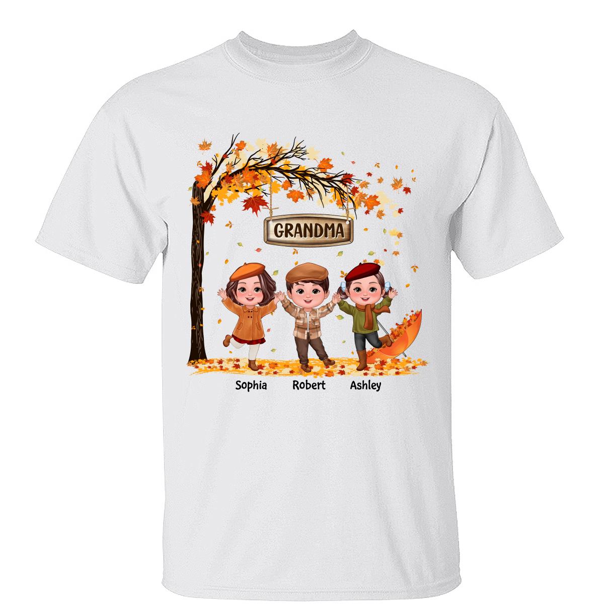 Chemise personnalisée Saison d'automne Enfants jouant sous un arbre — Blanc