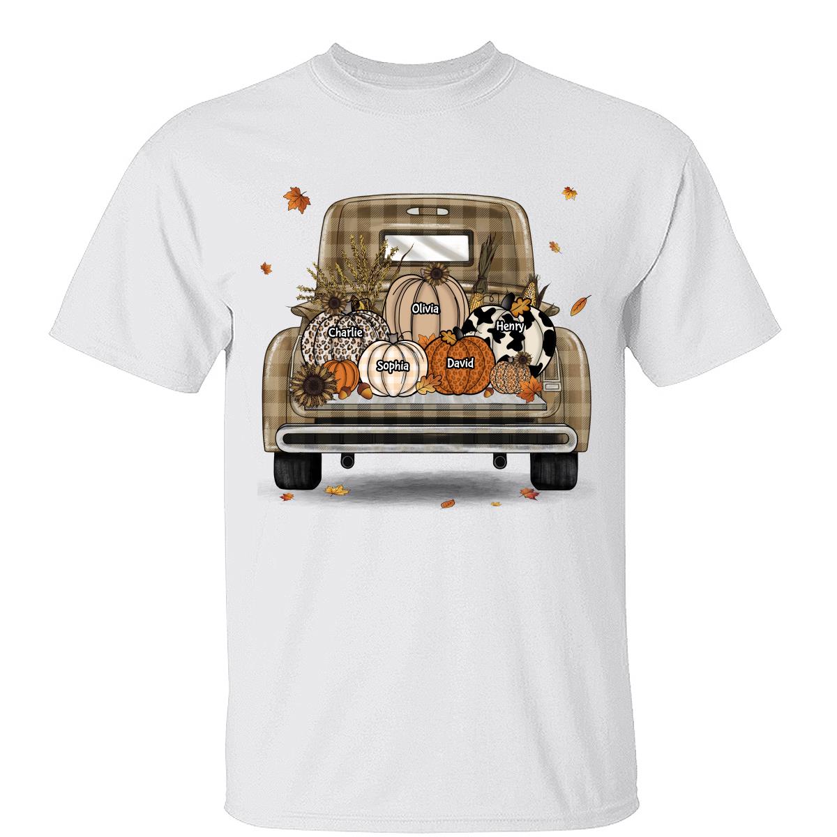 Mamie Maman Automne Léopard Camion Citrouilles T-shirt Personnalisé — Blanc