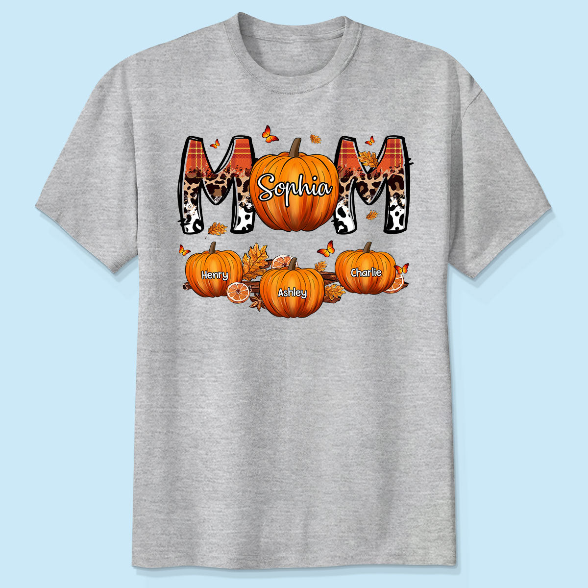 T-shirt Personnalisé Maman Citrouilles à Motifs Saison d'Automne — Gris Sport