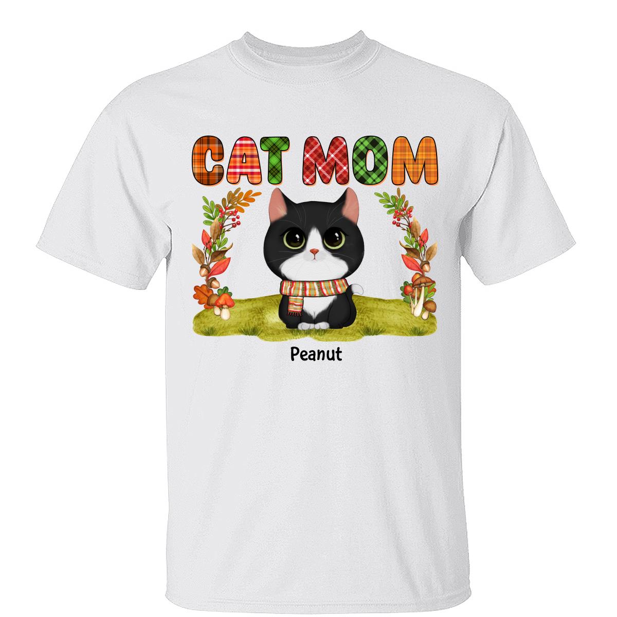 T-shirt Personnalisé Maman Chat Aquarelle Chats Mignons Automne — Blanc