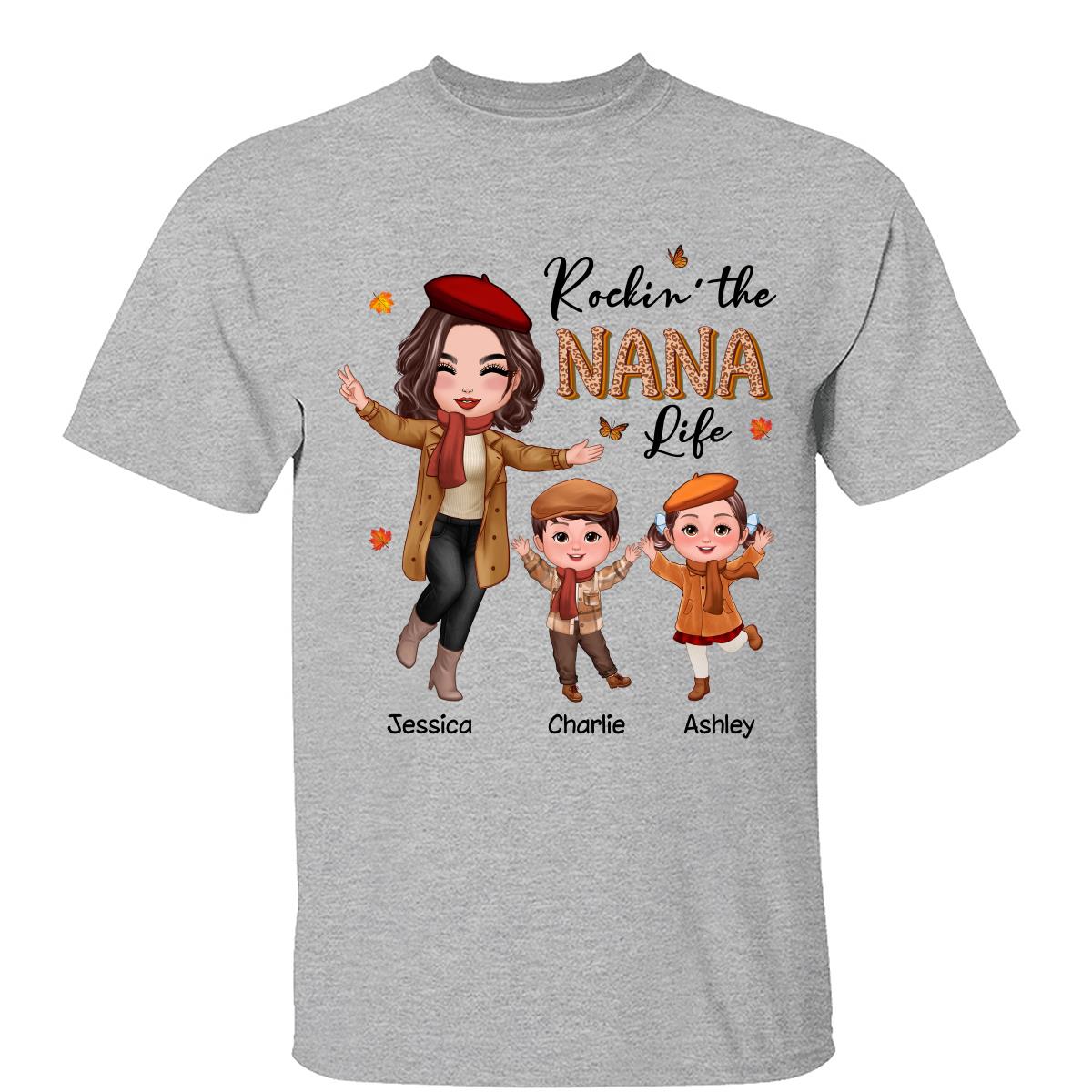 Rockin' Nana Life 秋季快乐娃娃女士与儿童定制T恤 — 运动灰