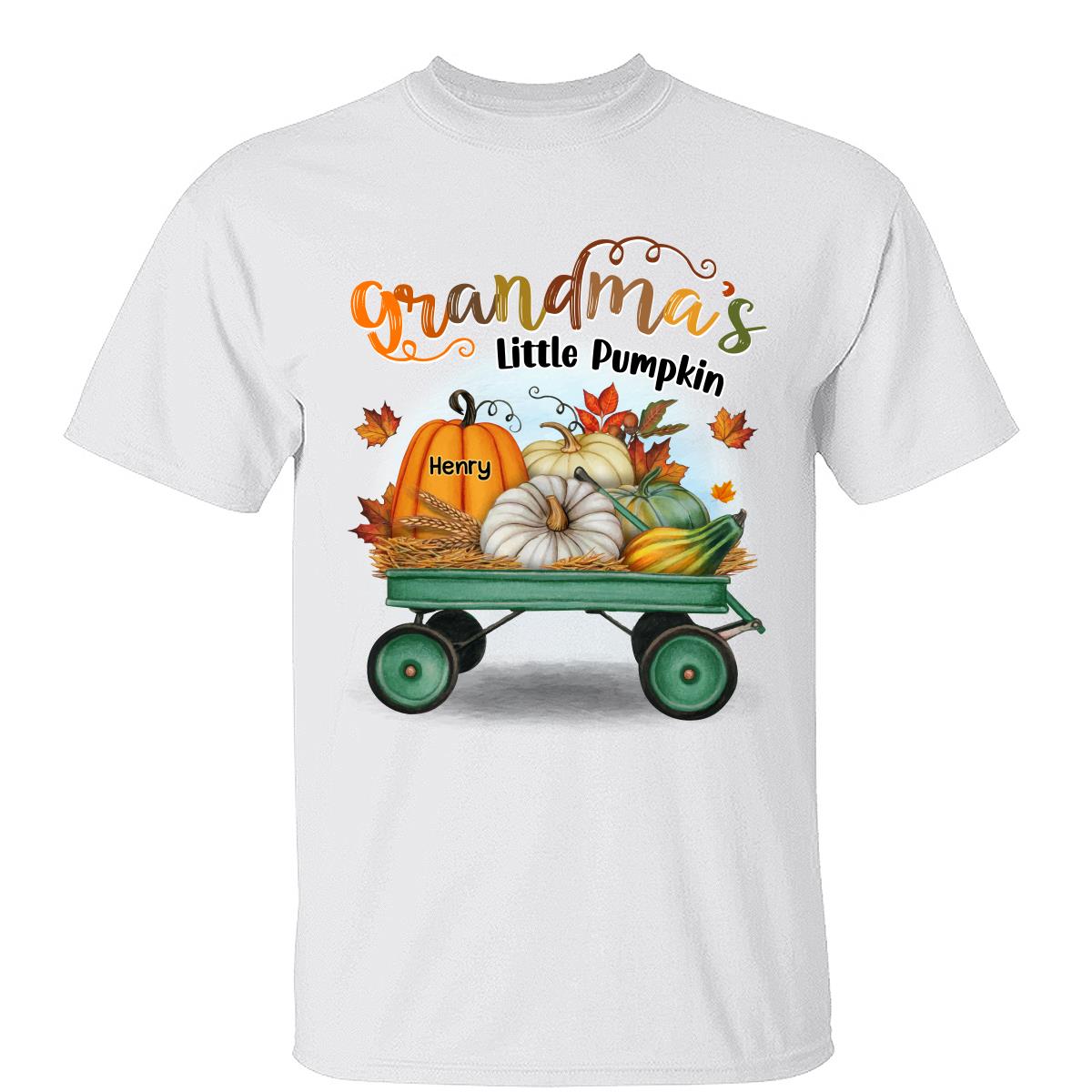 Saison d'Automne Chariot à Citrouilles Mamie Petites Citrouilles T-Shirt Personnalisé — Blanc