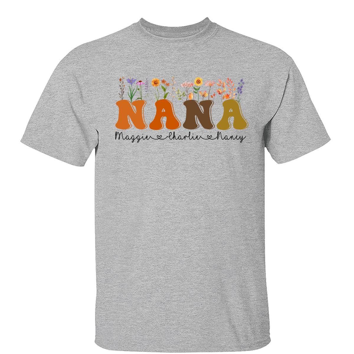 Automne Fleurs Feuilles Sur Texte Grand-mère Maman T-shirt Personnalisé — Sport Grey