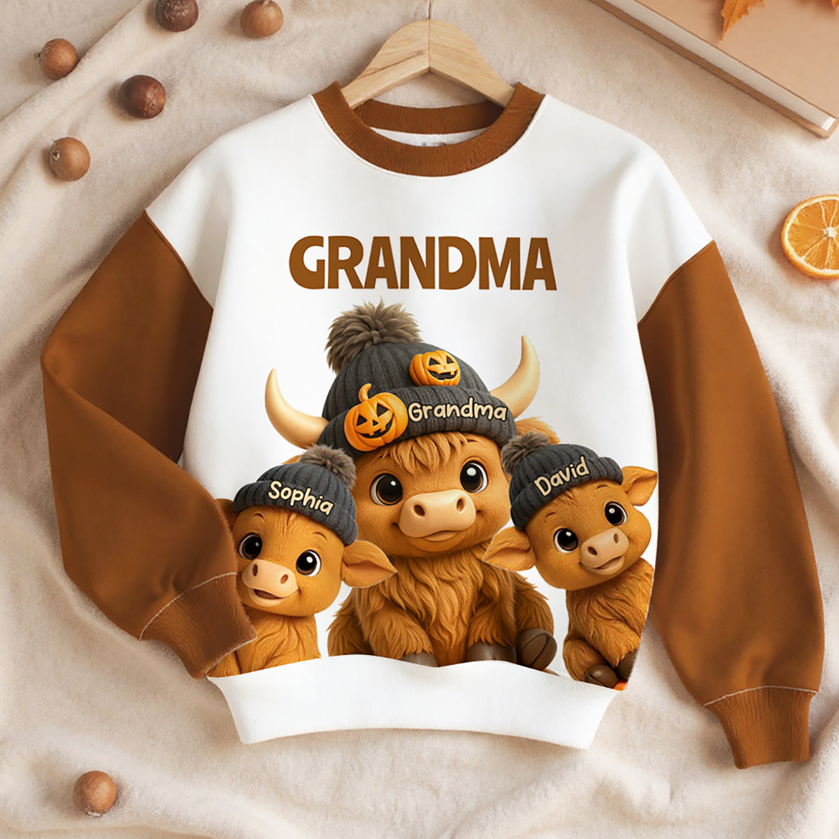 Sweat-shirt personnalisé Maman Mamie Vache, Sweat-shirt confortable d'automne — Blanc
