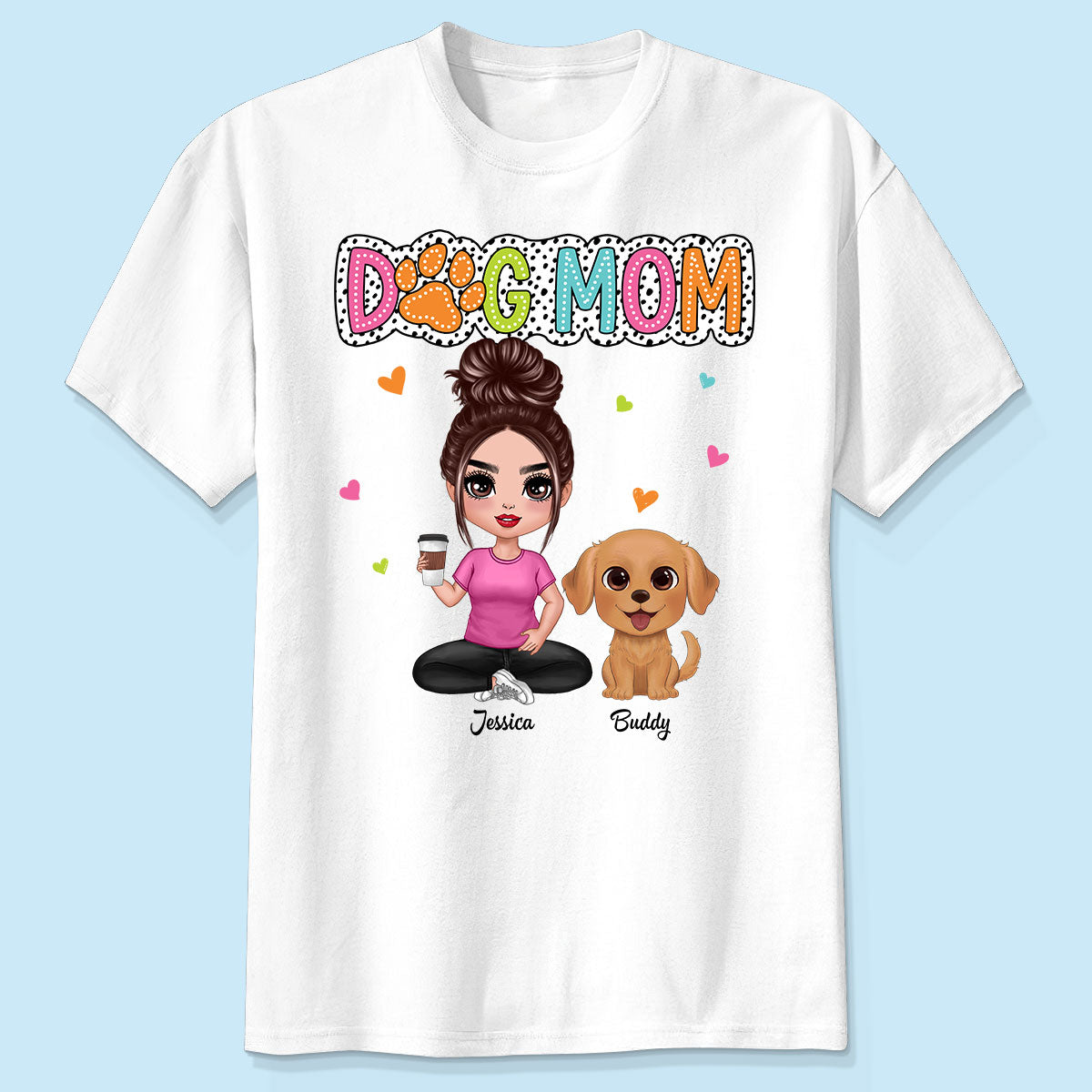 Maman Chien Vibe Été Femme & Adorables Chiens Aquarelle T-shirt Personnalisé — Blanc