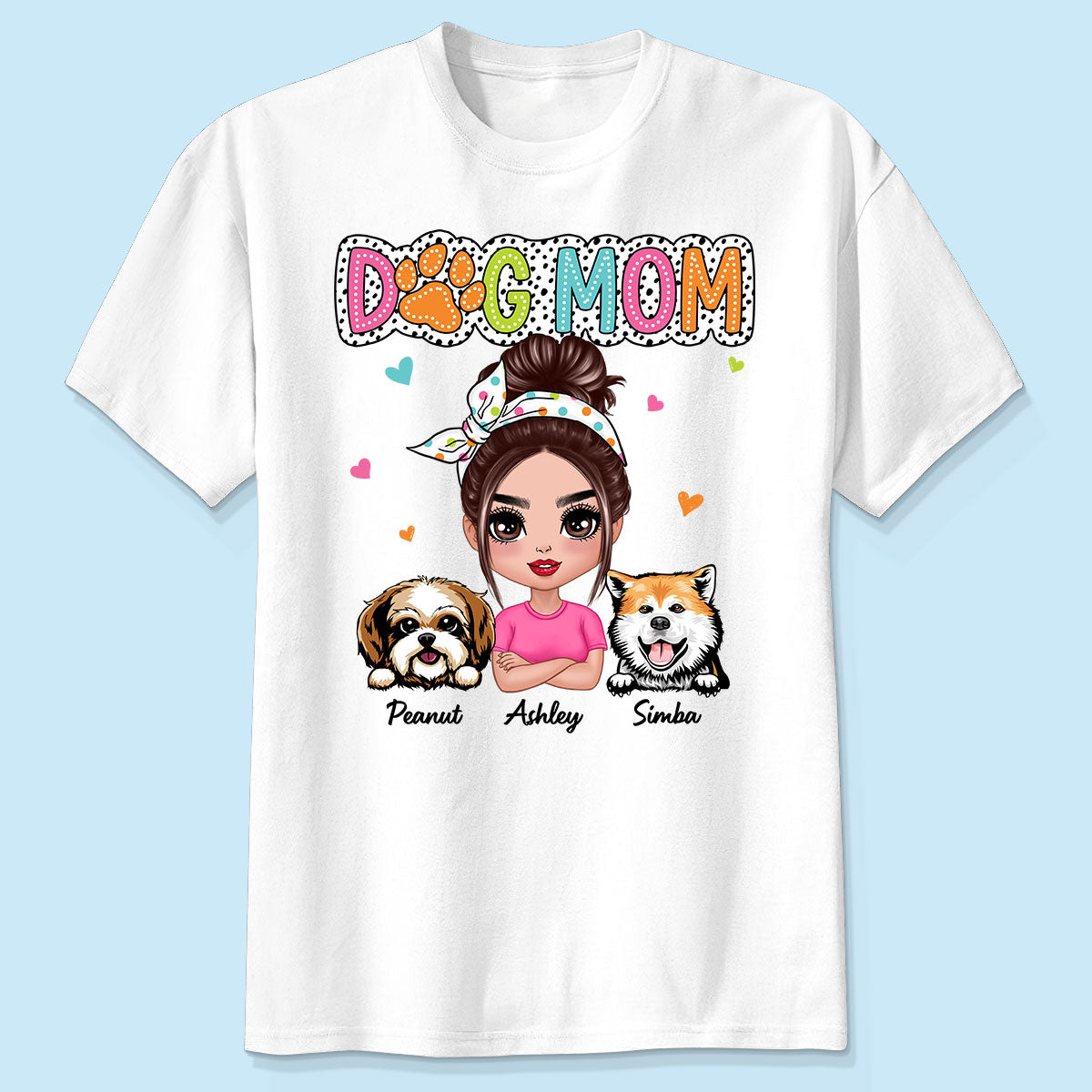 Maman chien Vibes d'été À pois Femme audacieuse & Chiens curieux T-shirt personnalisé — Blanc