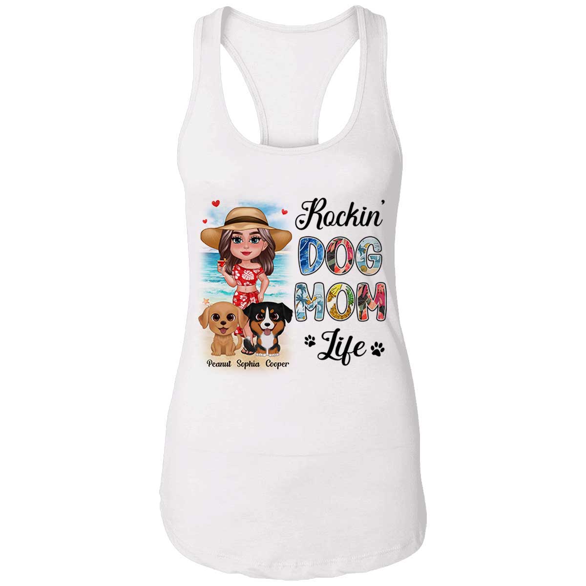 Summer Doll Femme Nouveau Visage Avec Chiens Mignons En Aquarelle Rockin' The Dog Mom Life Débardeur Personnalisé — Blanc