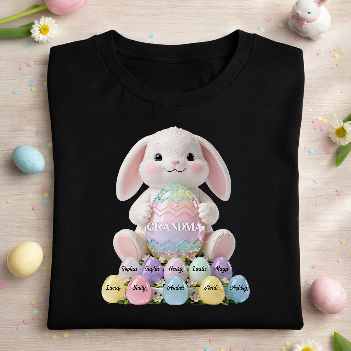 Lapin Grand-mère Pâques - T-shirt Personnalisé - Cadeau de Pâques pour Grand-mère — Noir